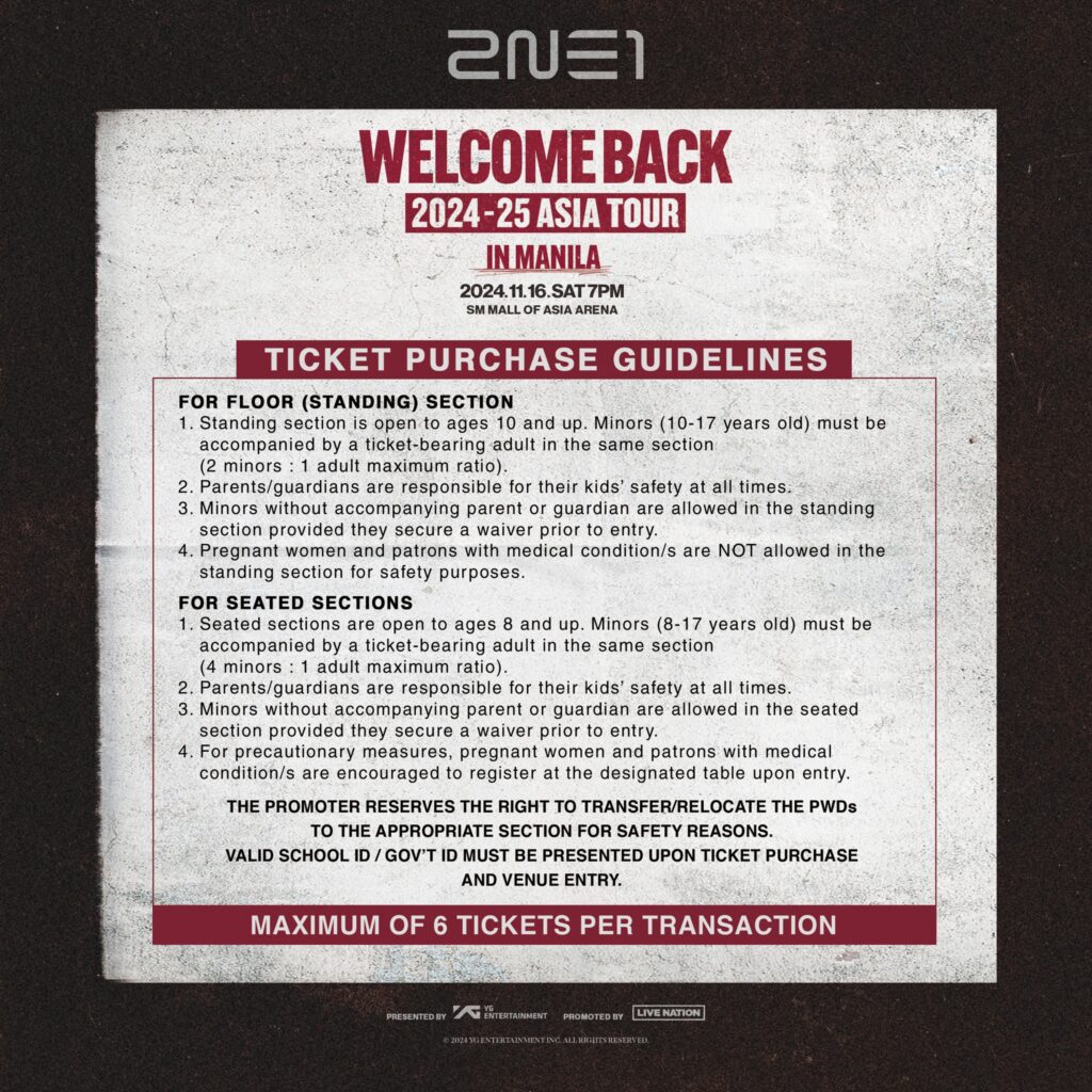 2NE1 Live in Manila Ticket Guidelines