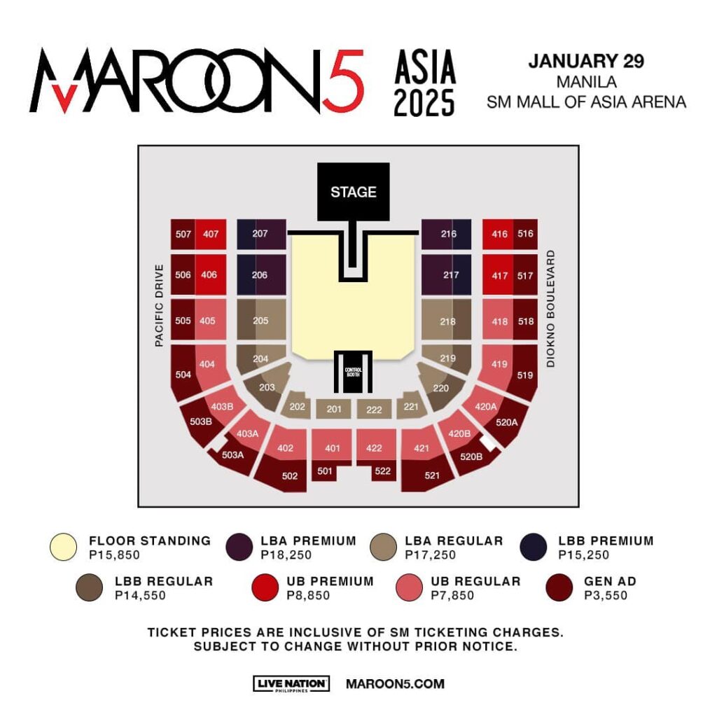 Maroon 5 Live in Manila Seat Plan