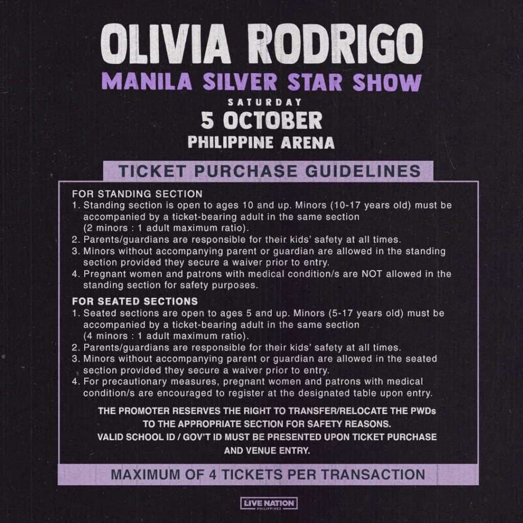 Olivia Rodrigo Manila Concert Ticket Guidelines