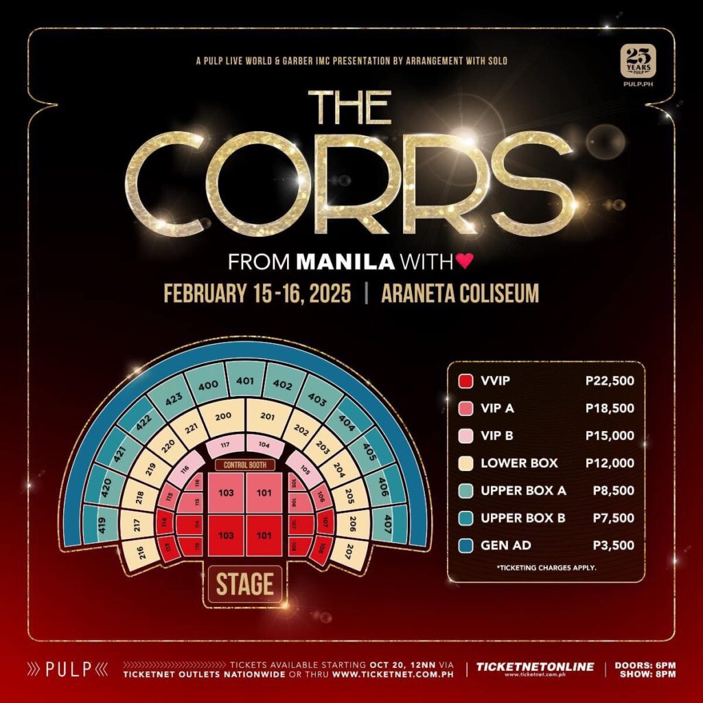 The Corrs Live in Manila Tickets and Seat Plan