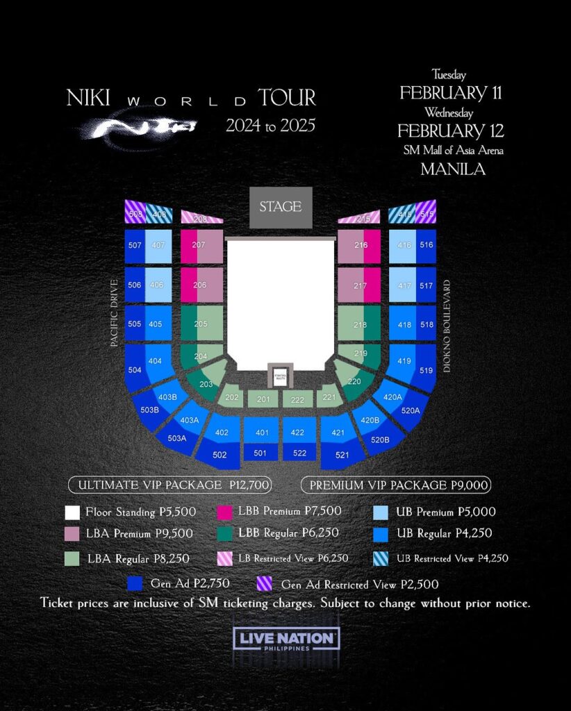 NIKI Live in Manila Ticket Prices -  Mall of Asia Arena